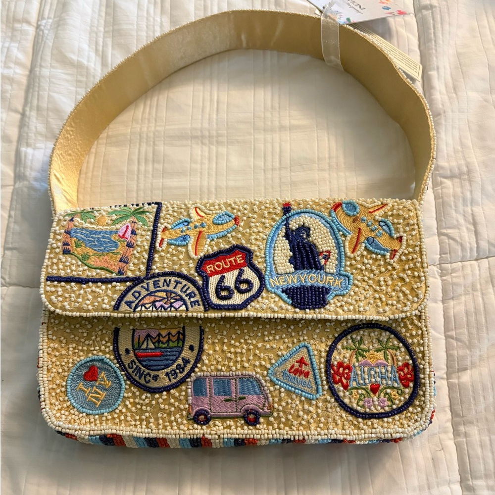 Viral Beaded Travel NYC Route 66 Shoulder Bag NWT